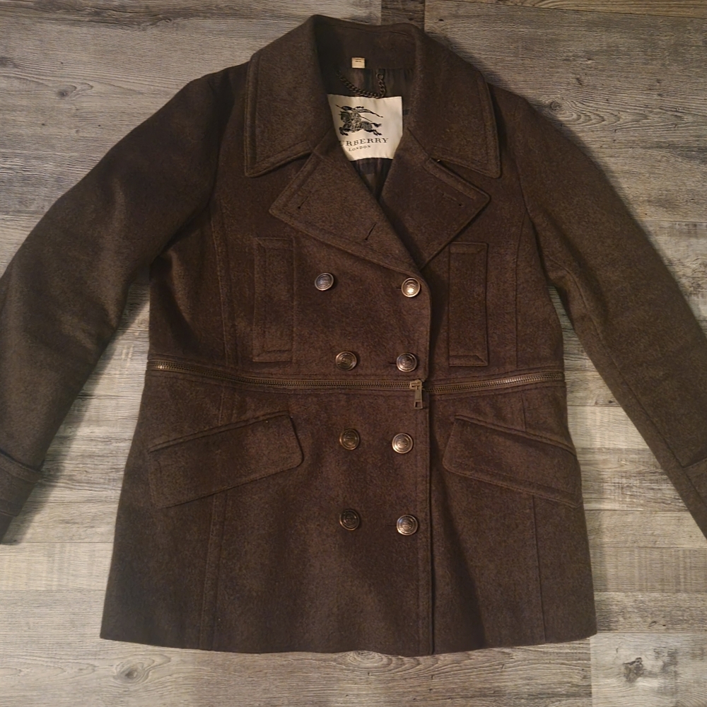 Burberry chocolate/ Olive coat ladies size USA 12